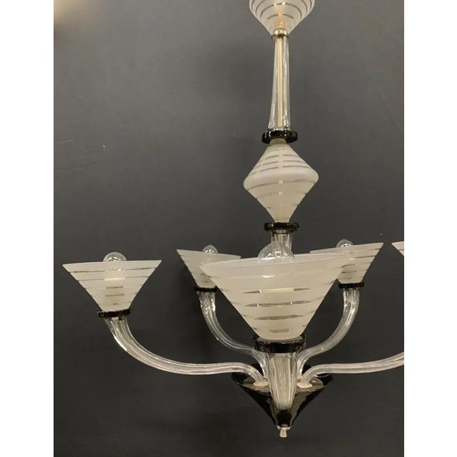 Sandblasted Black Transparent 5-Arm Murano Glass Chandelier from Venini For Sale - Image 3 of 6