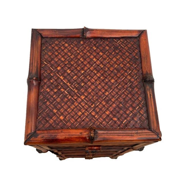 Vintage Nightstand Cabinet Chest Five Drawers Bamboo / Wicker Tiki Petite Size For Sale - Image 4 of 12