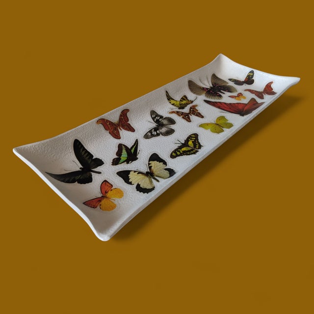 White Vintage Decoupage Butterfly Catchall Dish Tray For Sale - Image 8 of 16