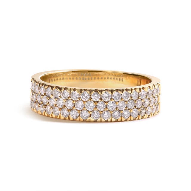 Contemporary 14K Yellow Gold Pave Set 3/4 cttw Multi Row Diamond Band Ring (H-I Color, SI2-I1 Clarity) - Size 7 For Sale - Image 3 of 5
