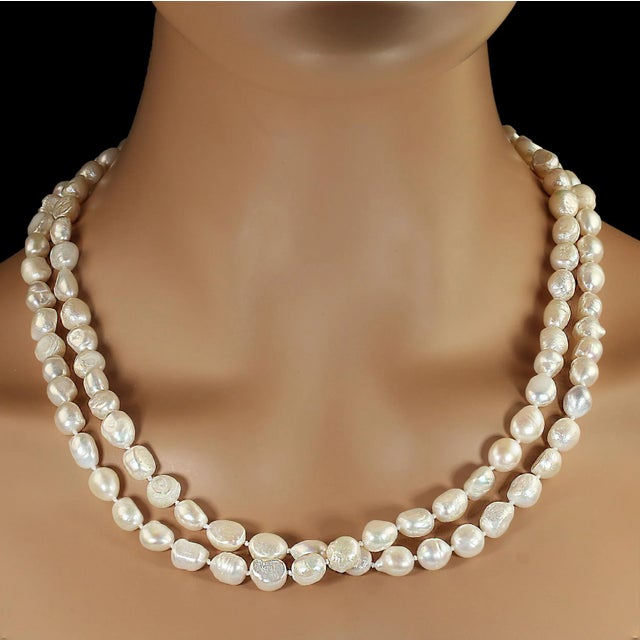Baroque Ajd, 64 in White Culture Fresh Water Pearl Infinity (Claspless) Necklace For Sale - Image 3 of 11