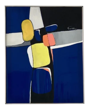 Vintage 1960s "Photraiture" Abstract Portrait Acrylic on Vinyl Painting Signed Tina Roy