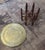 Brass Antique Hand-Etched Brass Tray With Hand-Carved Walnut Wood Base and Mother-of-Pearl Inlay For Sale - Image 8 of 10