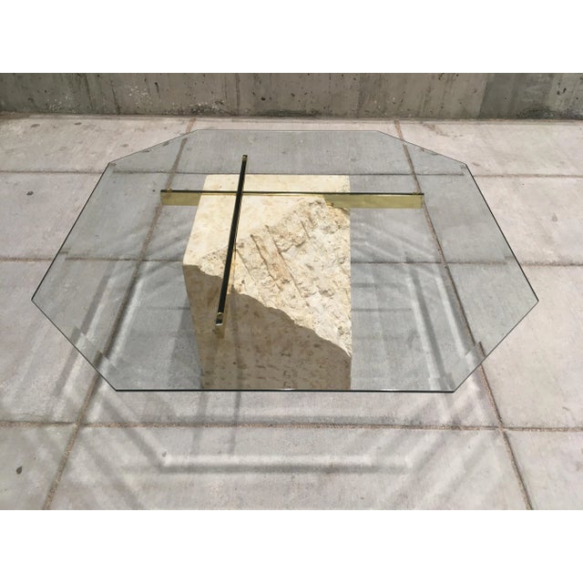 1980s Postmodern Maitland-Smith Style Brass & Glass Coffee Table in Tessellated Stone For Sale - Image 5 of 13