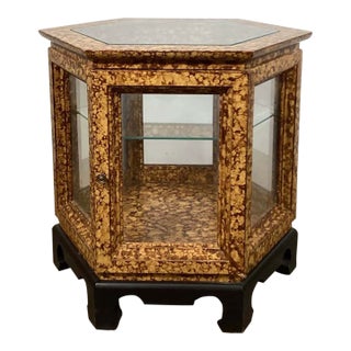Vintage 1970s Hollywood Regency Hexagonal Faux Tortoiseshell Vitrine Cabinet For Sale