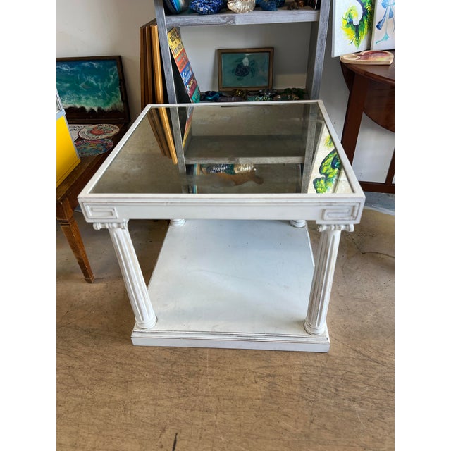 1970s Vintage Hollywood Regency Fluted Column Side Table With Smoky Mirror Top For Sale - Image 5 of 5