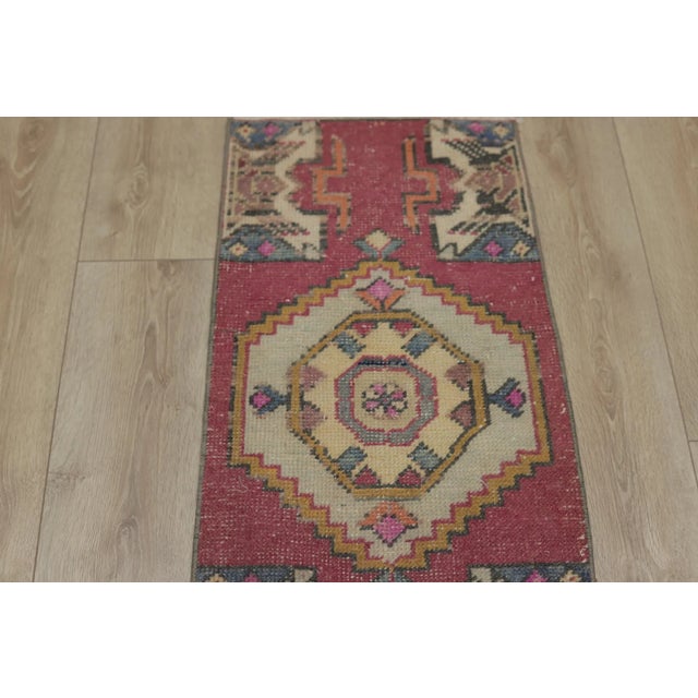 Textile 1970s Turkish Bohemian Style Geometric Oushak Doormat Rug For Sale - Image 7 of 13