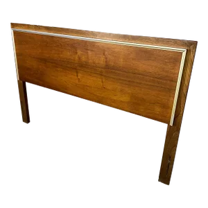 Mid Century Modern Full Size Headboard Walnut Brass Trim