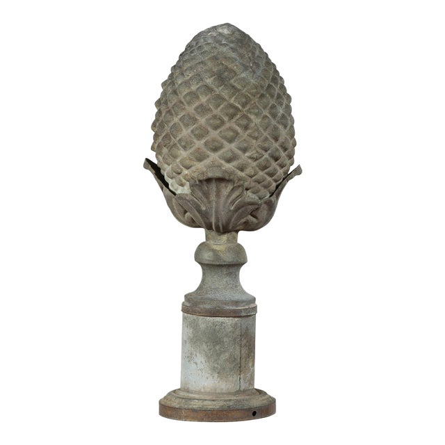 French Turn of the Century 1900s Zinc Pinecone Fragment with Acanthus Leaves For Sale