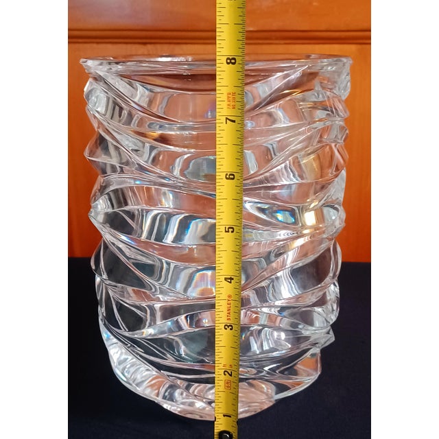 Vintage 1996 Tiffany & Co Emil Brost Mouthblown Hand Cut Waves Crystal Vase 8" For Sale - Image 11 of 13