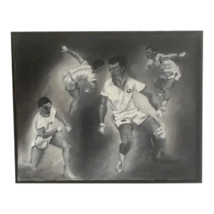 Olympic Chic Men's Decathlon 1969 Original Painting by Artist, Framed