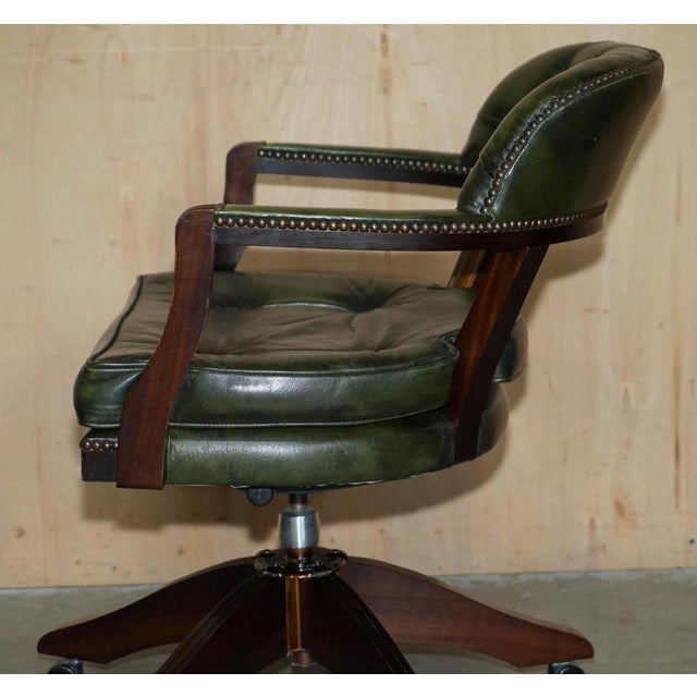 Vintage Chesterfield Captain's Chair in Bottle Green Tufted Leather For Sale - Image 17 of 18