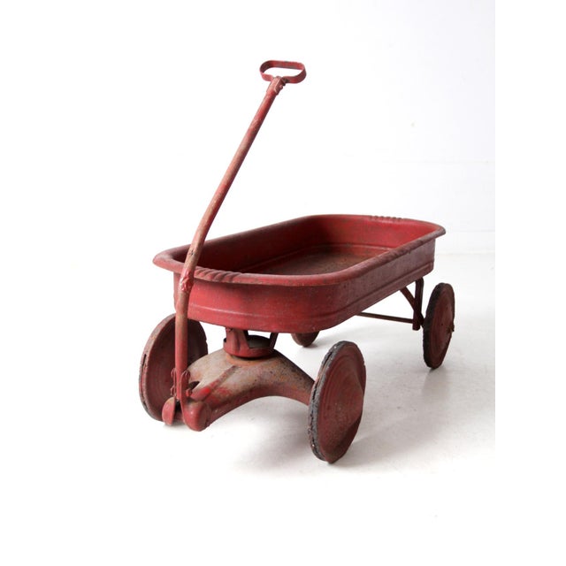 Mid-Century Red Toy Metal Wagon For Sale - Image 11 of 12