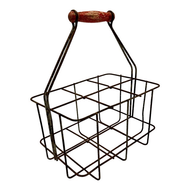 Antique French Bottle Carrier W/Red Handle For Sale