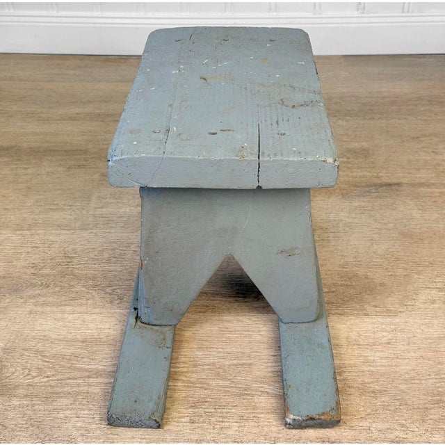 Early 20th Century Antique Primitive Farmhouse Gray Slat Bottom Milking Stool For Sale - Image 5 of 9