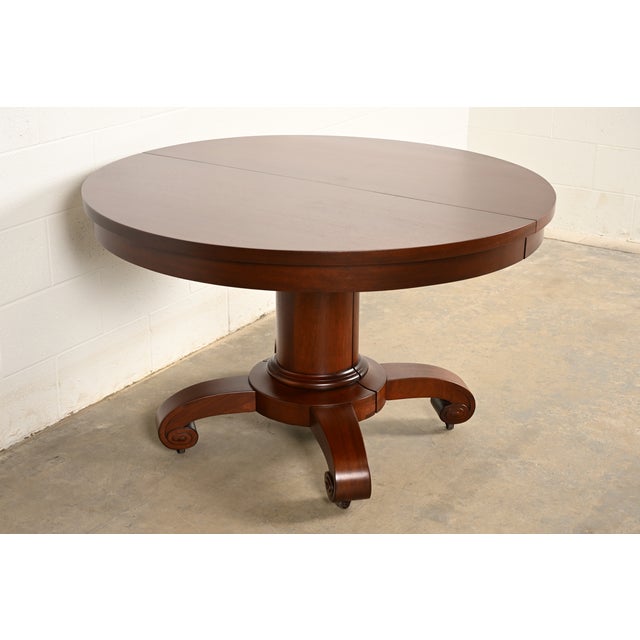 Traditional R. J. Horner Style Monumental Antique American Empire Mahogany Split Pedestal Extension Dining Table With Eight Leaves, Newly Refinished For Sale - Image 3 of 14