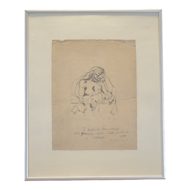 Mother * Child, Abraham Palukst, Berlin, 1922, Framed Etching with Dedication For Sale