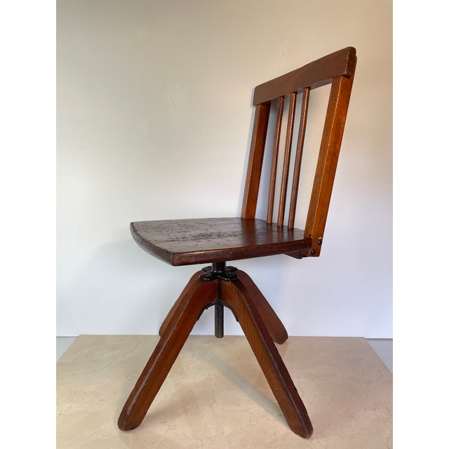 American Early 20th Century Rustic Industrial Swivel Child's Chair, Hardwood & Cast Iron School Chair For Sale - Image 3 of 10