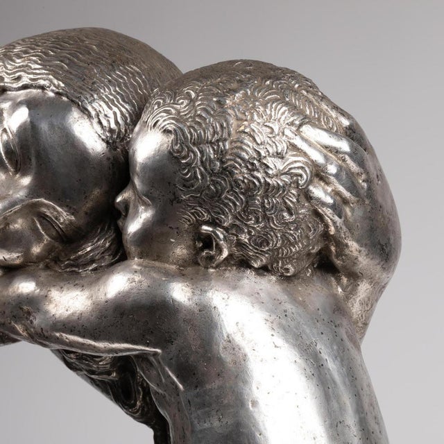 Silver Large Art Deco Silver Plated Bronze Sculpture attributed to Pierre Traverse, 1930 For Sale - Image 8 of 13