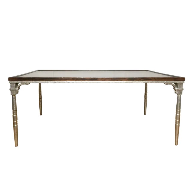Dessin Fournir Large Gilt Iron and Mahogany Coffee Table For Sale
