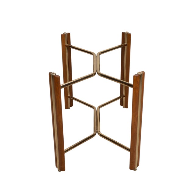 Chromcraft 1980s Attributed Chromcraft Oak and Brass Dining Table Base for Glass Top For Sale - Image 4 of 9