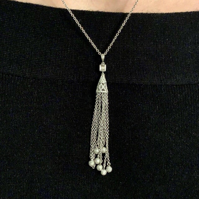 Natural Finely Faceted Quality Diamond Necklace 18k Gold Tassel Pendant 19" Women Certified $3,000 820700 This is a Unique...