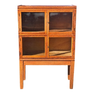 Antique Arts & Crafts Tiger Oak Four Section Haberdashery Display Cabinet Rare For Sale