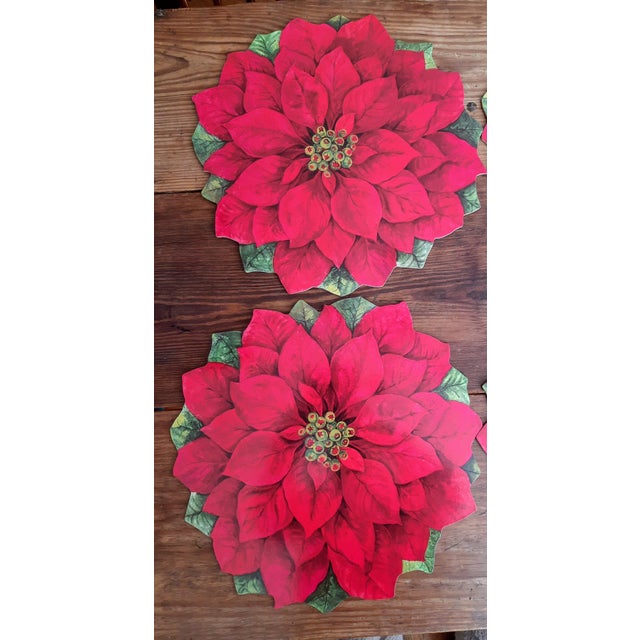 1990s Christmas Poinsettia Cork Placemats - Set of Four For Sale - Image 4 of 5