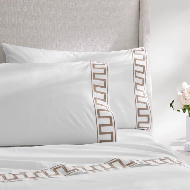2020s Erin Gates x Kassatex Greek Key King Pillowcase, Set of 2 in White For Sale - Image 5 of 6