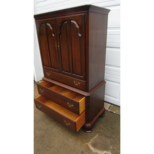 Item: Ethan Allen Wardrobe Armoire Details: Cherry Great Designer Look/Quality Piece Great Storage Georgian Court Signed...