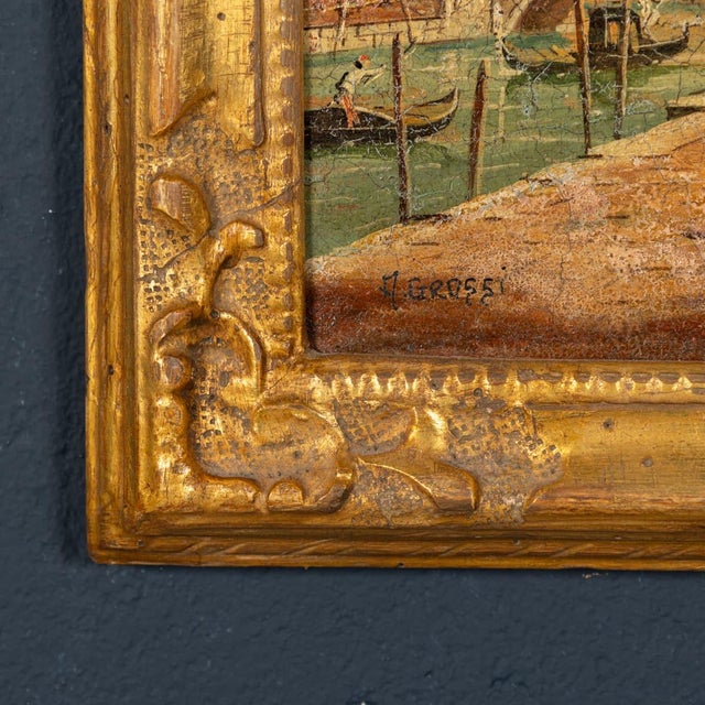 Aldo Grossi, Venetian Canal Scene, 1890s, Oil Paintings on Board, Framed, Set of 2 For Sale - Image 12 of 18