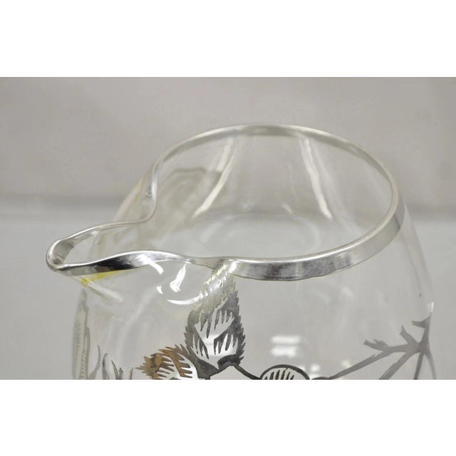 Silver Vintage Art Nouveau Floral Sterling Silver Overlay Glass Footed Water Pitcher For Sale - Image 8 of 12