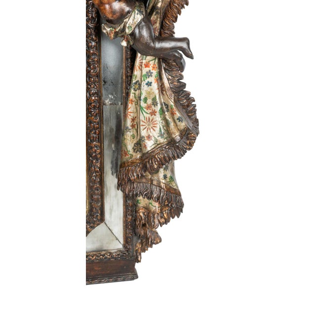 Brown Late 18th Century Italian Venetian Hand Carved Wood Mirror W/ Putti & Drapery For Sale - Image 8 of 11