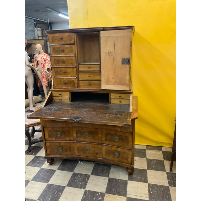 Wood Mid 18th Baroque Century Period Walnut Fruit and Marquetry Secretary Desk For Sale - Image 7 of 10