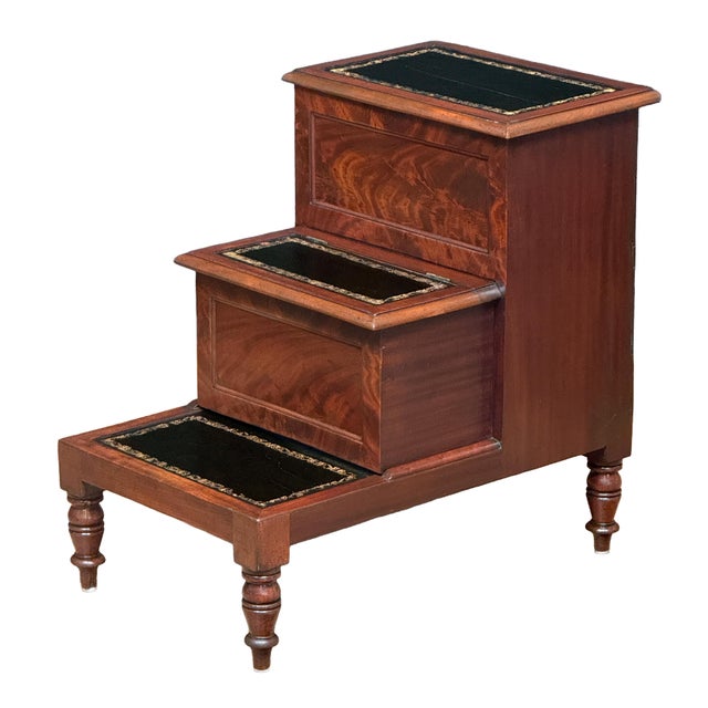 A fine set of antique English bed steps (also known as library stair steps), in the Regency style, from the early 19th...