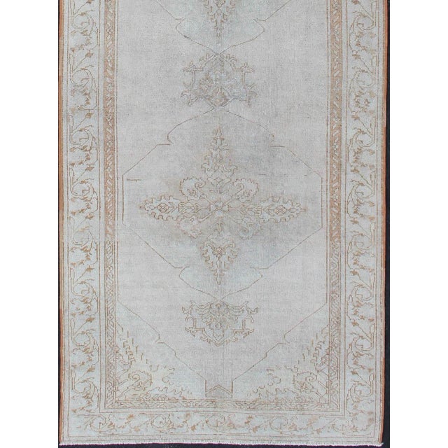 Textile Turkish Oushak Runner in Pale Ice Blue, Ivory, and Faint Taupe Subtle Medallions For Sale - Image 7 of 10