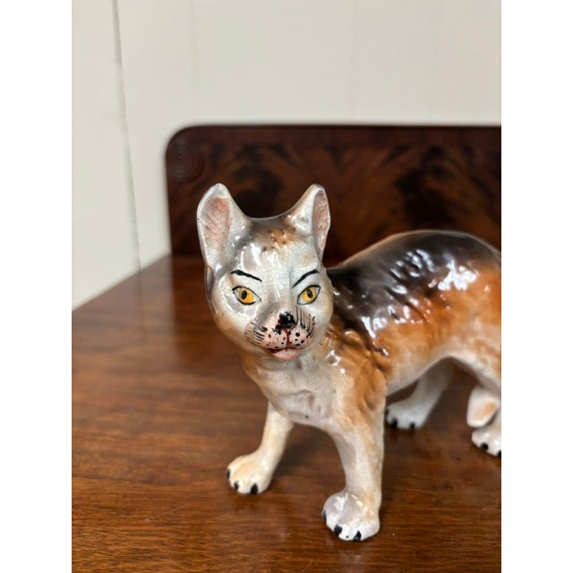 Ceramic Pair of 19th Century Authentic Staffordshire Cats For Sale - Image 7 of 12