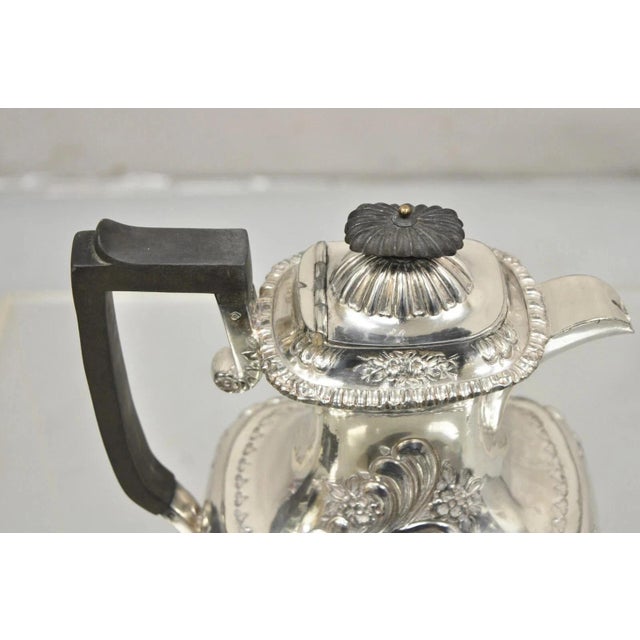 Early 20th Century Antique English Victorian Silver Plated Floral Repousse Coffee Pot Teapot For Sale - Image 5 of 11