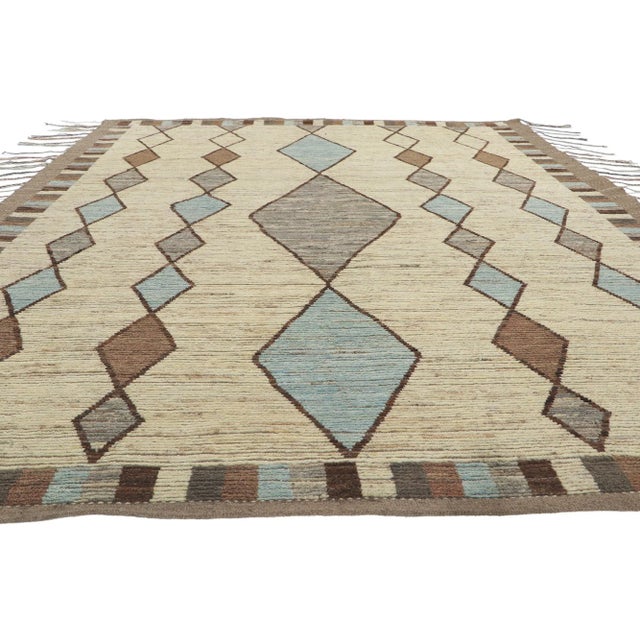 Tribal Earth-Tone Short PIle Moroccan Rug - 08'05 X 10'03 For Sale - Image 3 of 11