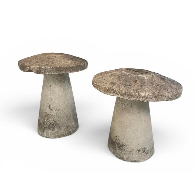 Mid-20th Century English Style Cast Stone Mushroom Staddle Stones - Pair With Varied Heights For Sale - Image 4 of 11