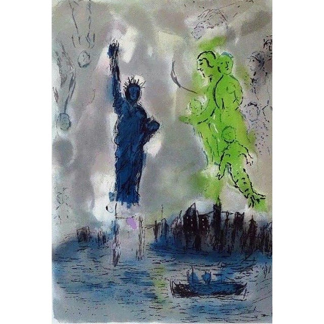Marc Chagall Statue of Liberty 1982 Color Lithograph 23.5 x 16.2 in. plus full margins Lithographic poster before...