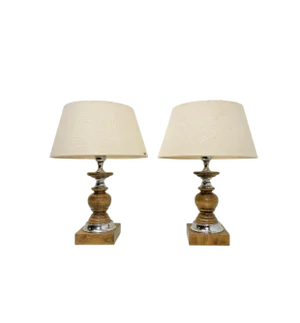 Spanish Turned Oak and Chromed Table Lamps, 1960s, Set of 2