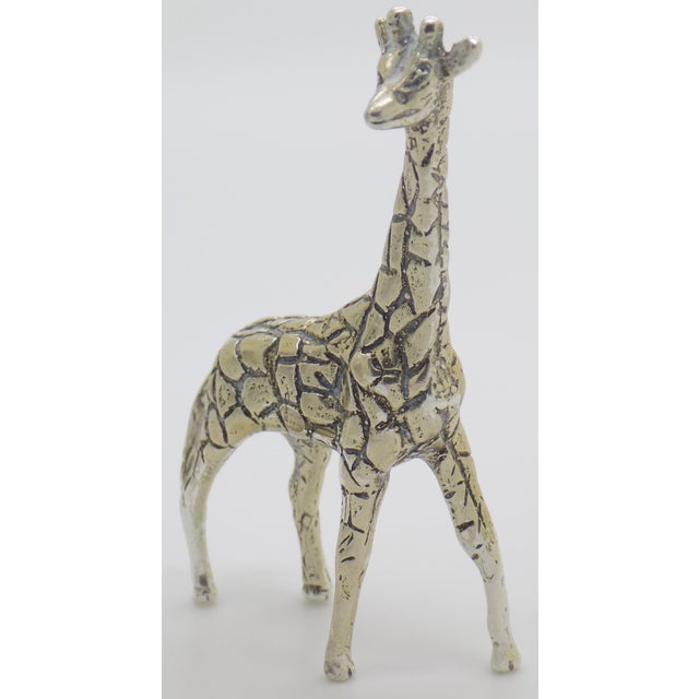 Italian Vintage Italian Handmade Genuine Silver Giraffe Figurine Large Miniature Vicenza 800 Continental Silver Animal Sculpture Cabinet Curiosity For Sale - Image 3 of 9