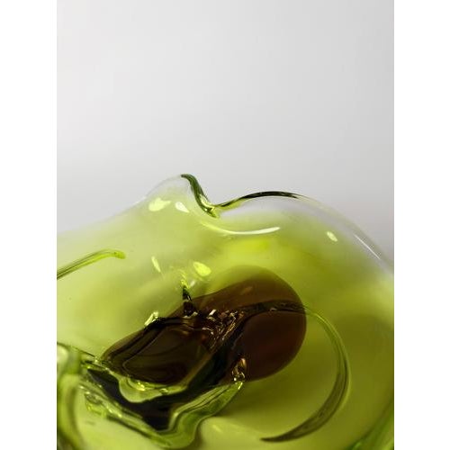 Vintage Murano Sommerso Apple Green and Brown Glass Bowl with Organic Sculptural Form, 1970 For Sale - Image 13 of 16