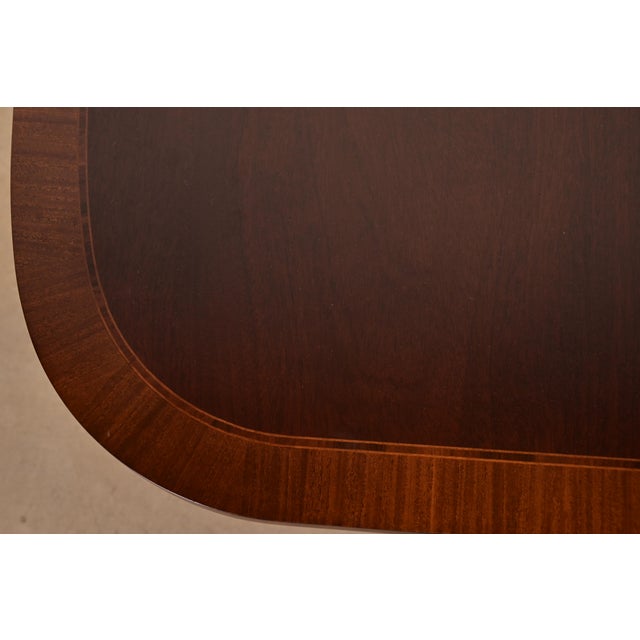 1980s Baker Furniture Georgian Banded Mahogany Double Pedestal Extension Dining Table, Newly Refinished For Sale - Image 11 of 15