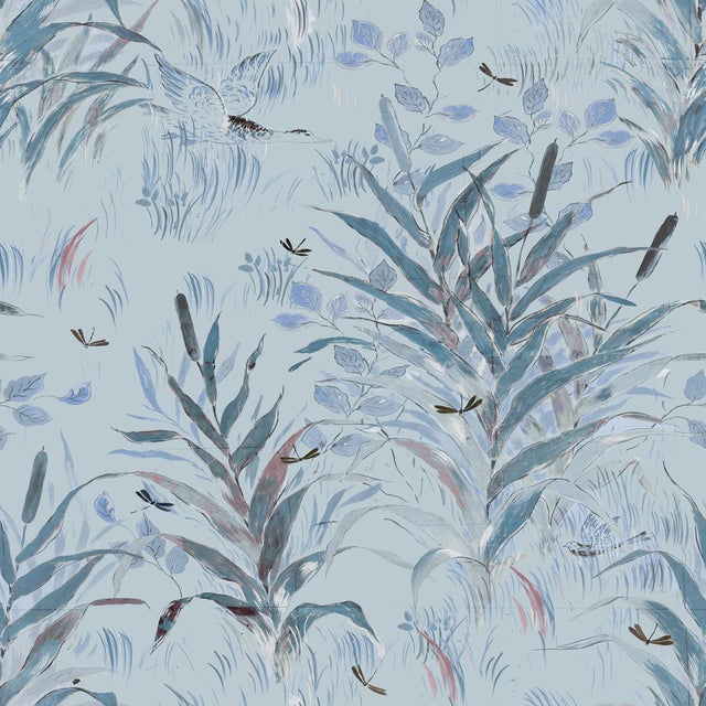 Sample - Les Roseaux Wallpaper by Paule Marrot in Multi Blue For Sale