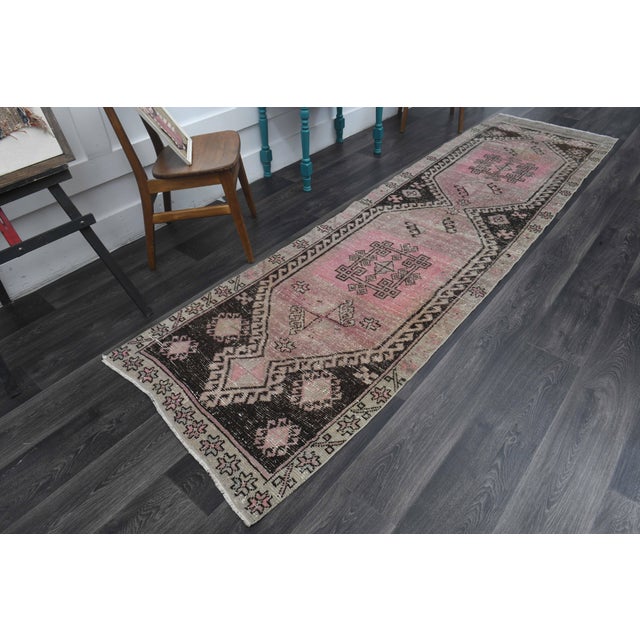 1970s 1970s Vintage Handmade Wool Cotton Pink Runner Rug For Sale - Image 5 of 11