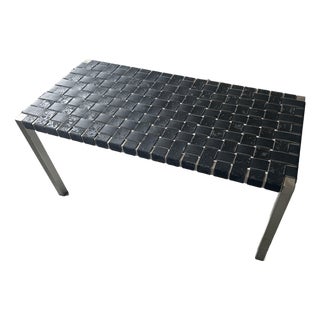1970s Stainless Steel and Woven Leather Bench For Sale