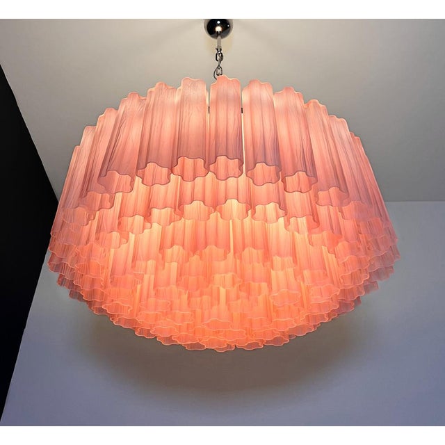 Pink Large Pink Etched Murano Glass Tube Chandelier, 1990s For Sale - Image 8 of 18