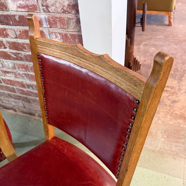 Mid-Century Modern Henning Kjærnulf, Side Chairs, Oak, Leather, Denmark, 1960s For Sale - Image 3 of 7